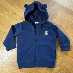 NWOT United Colors Of Benetton Baby 9-12M Navy Full-Zip Hoodie Ears Unisex Comfy